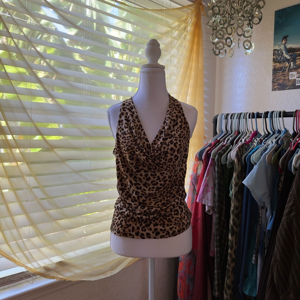 Kiwi Leopard Print Halter Tank Top